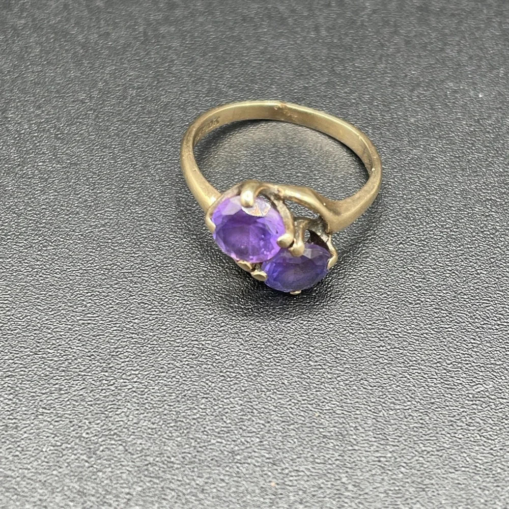 Vintage Baden & Foss 10k Gold Amethyst Bypass Ring Signed MCM Toi Et Moi Sz 5.25